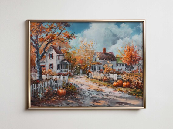 Maximalist Thanksgiving Wall Art Colorful Landscape For Autumn Decor Farmhouse Rustic Holiday Country