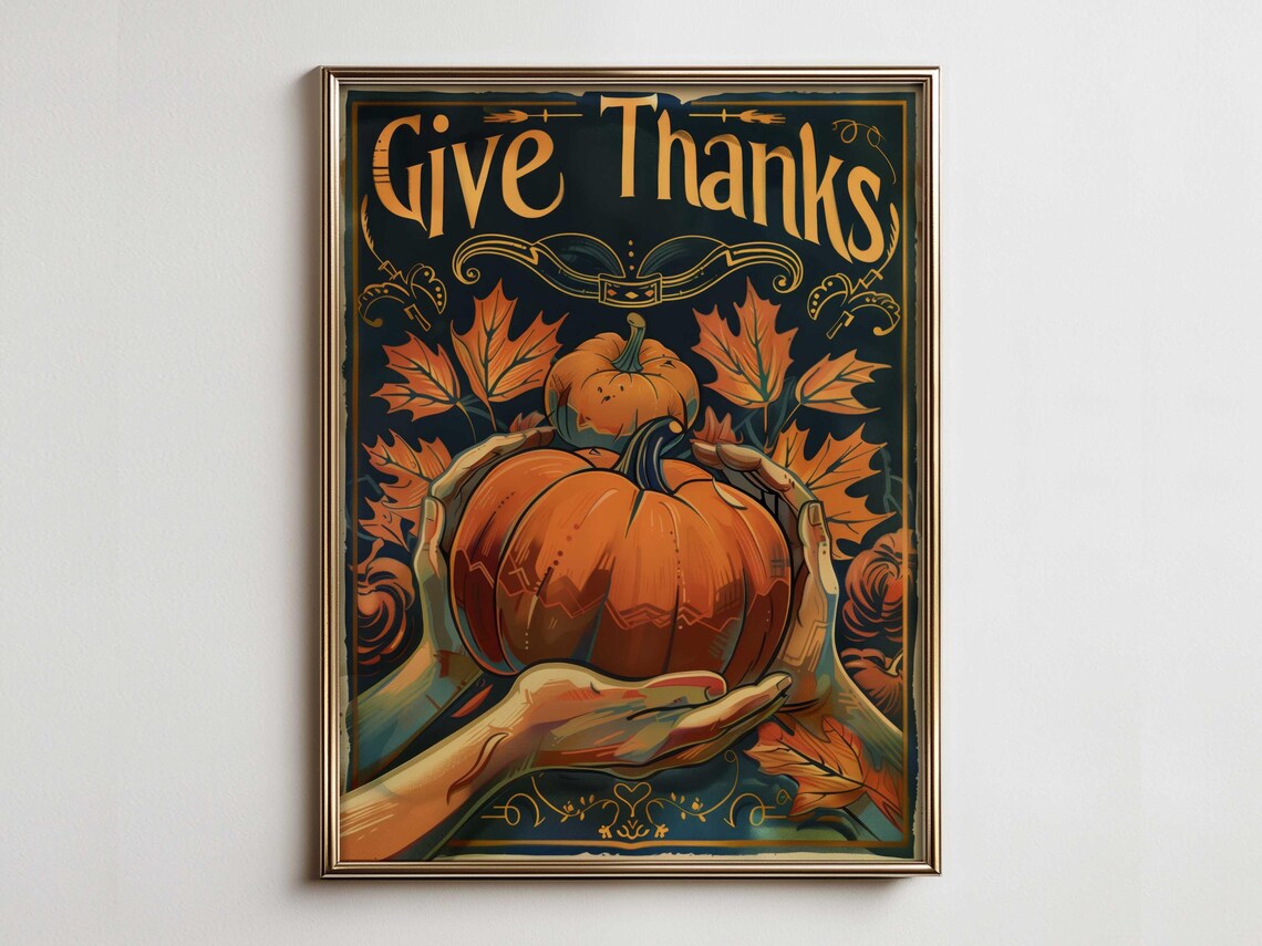 Warm Give Thanks Hands Holding Pumpkins Autumn Harvest Poster