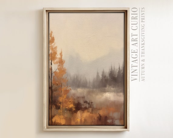 Warm Autumn Landscape Painting Vintage Rustic Fall Art Print Country Decor