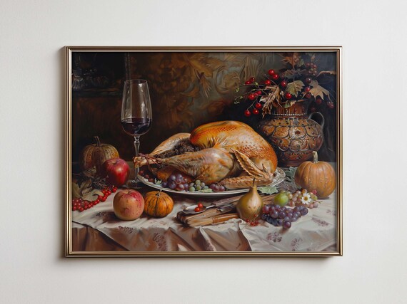 Autumn Thanksgiving Still Life Farmhouse Wall Art Vintage French Country Kitchen For Fall Decor Maximalist With Vibe