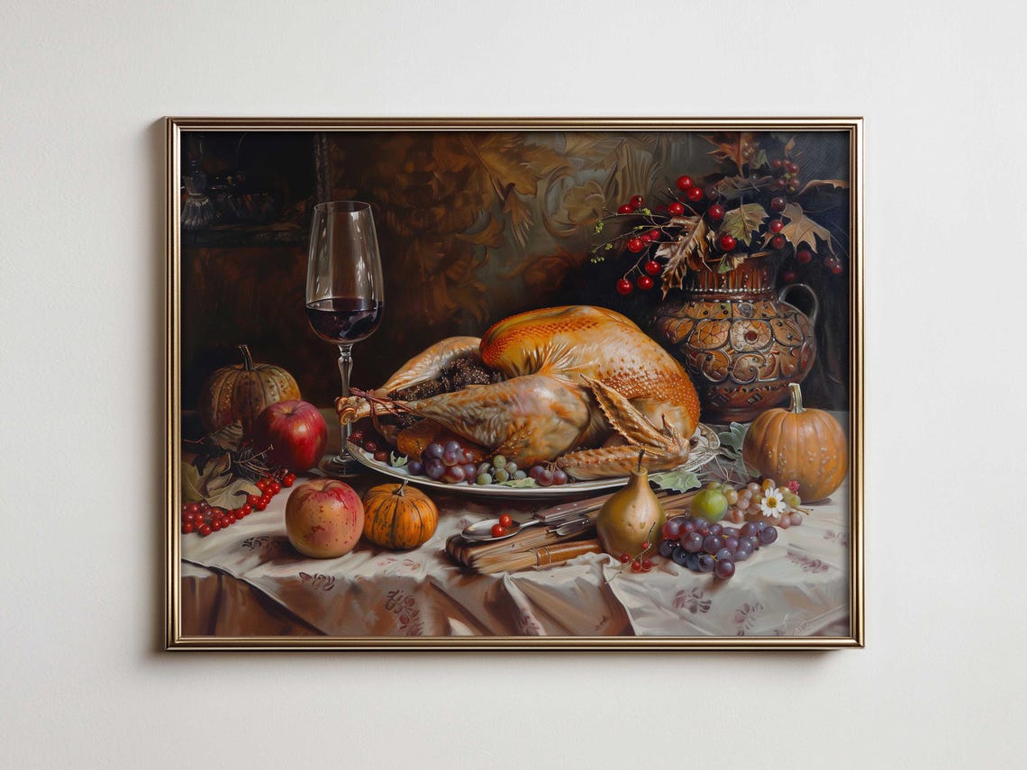 Thanksgiving Roast Turkey Red Wine Grapes Harvest Feast Poster