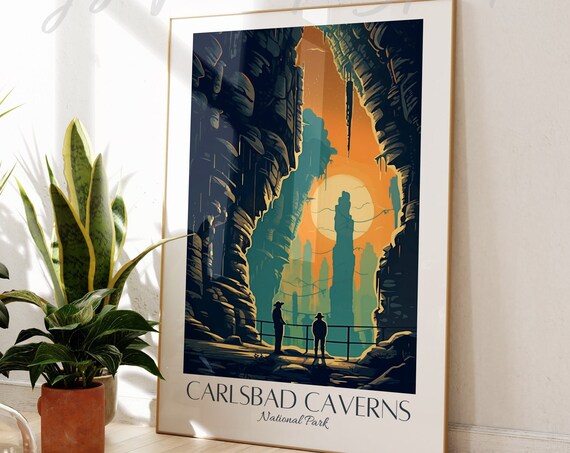 Carlsbad Caverns National Park Cave Explorer Vintage Travel Poster