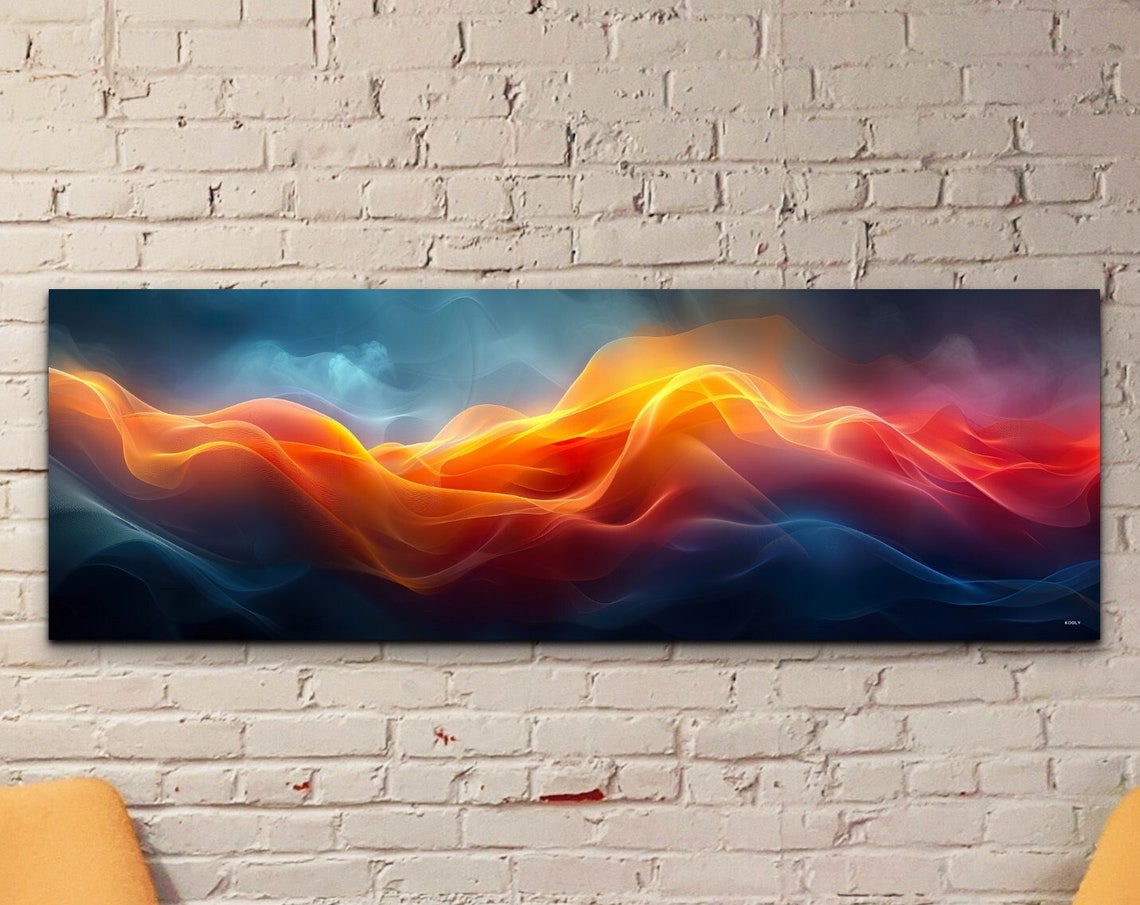 Fiery Orange Smoke Wave Abstract Dark Background Flow Poster