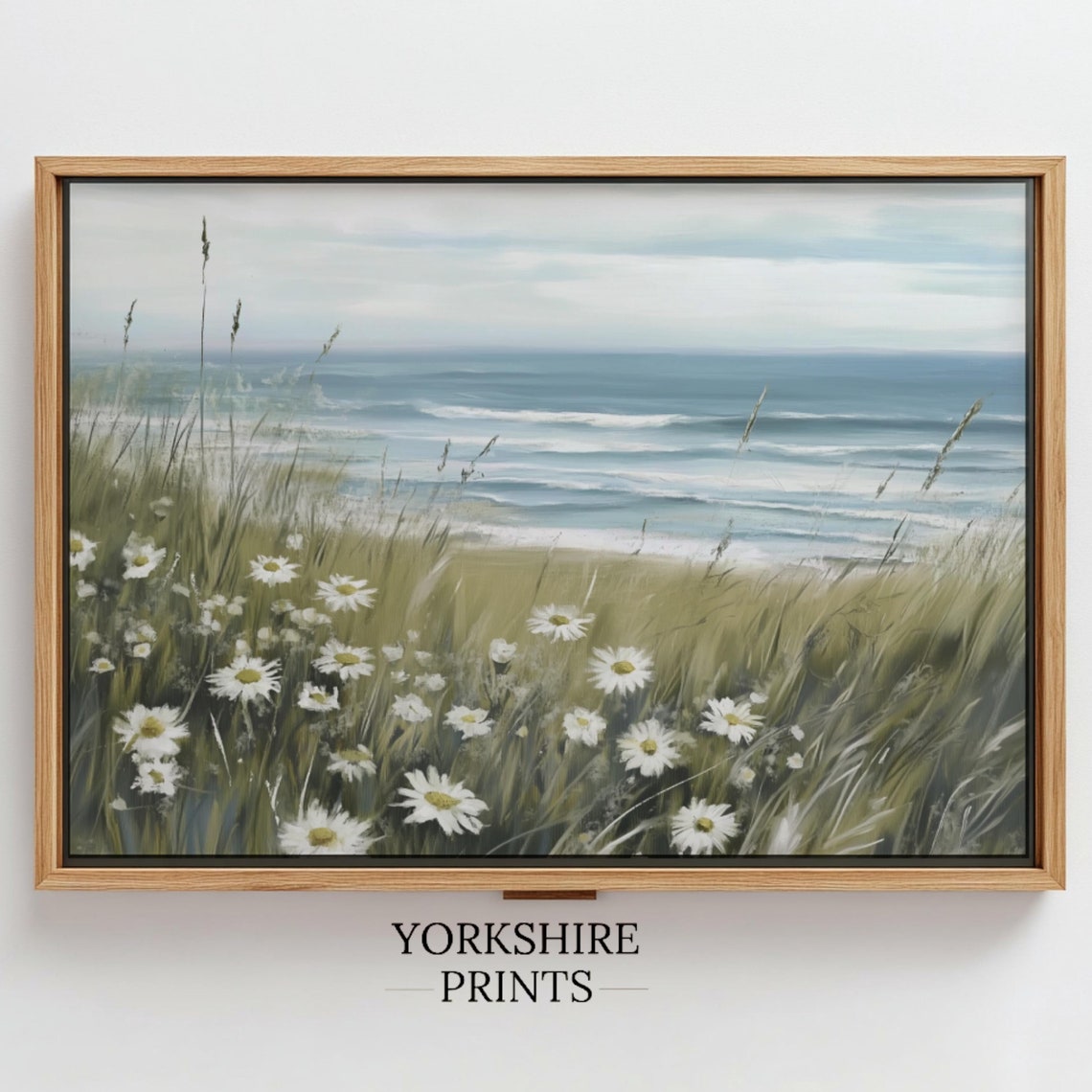 Coastal Wildflower Daisies Ocean Waves Beach House Wall Art Poster