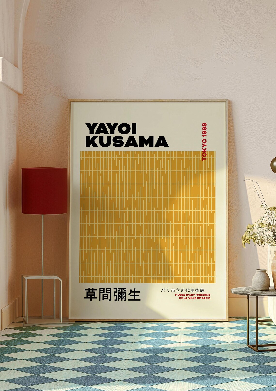 Yayoi Kusama Tokyo 1998 Mustard Yellow Line Art Exhibition Poster - Image 2