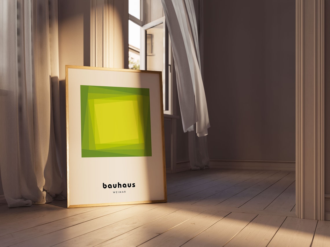 Fresh Light Green Layered Square Bauhaus Weimar Mid Century Poster - Image 2