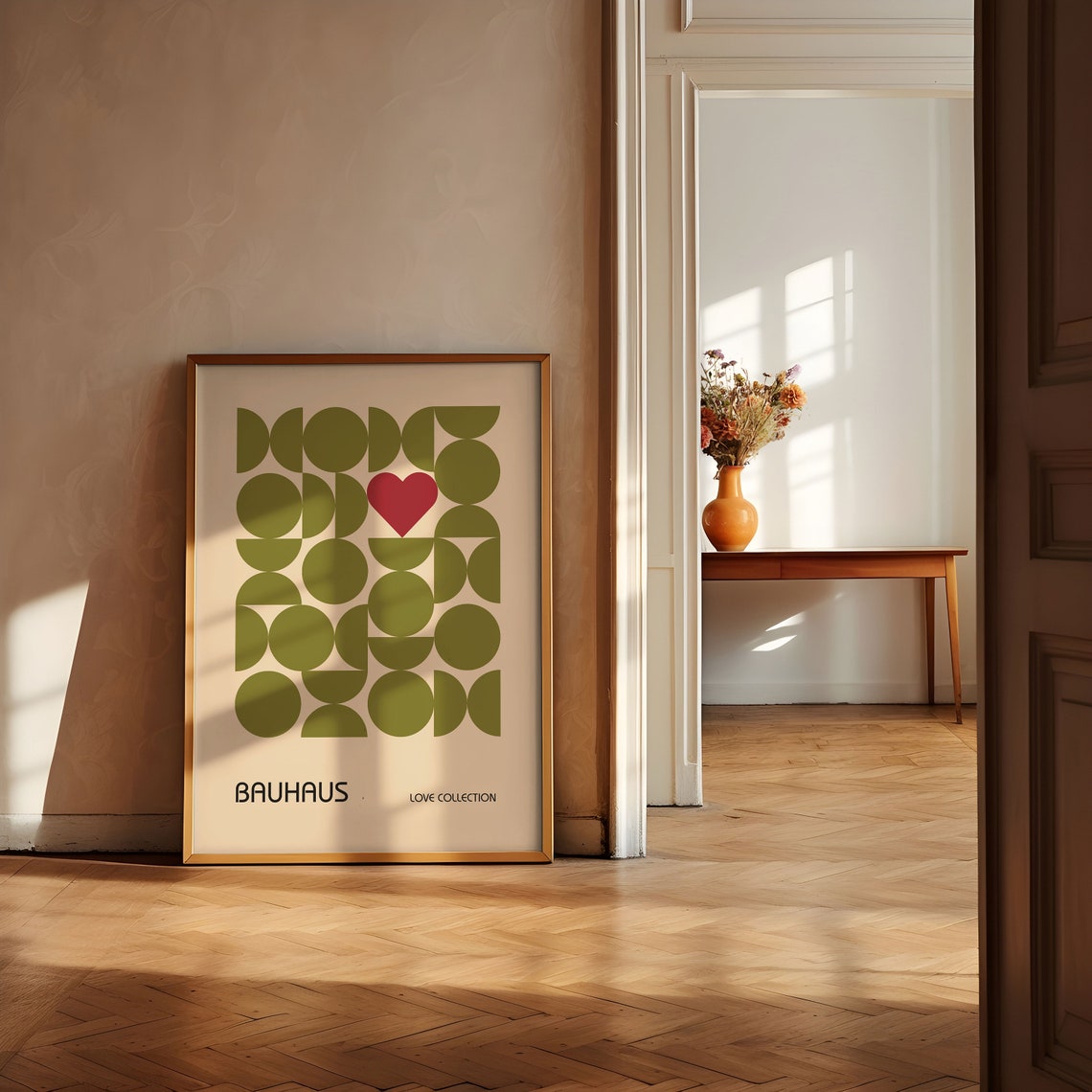 Olive Green Geometric Circle Heart Bauhaus Love Collection Poster - Image 2