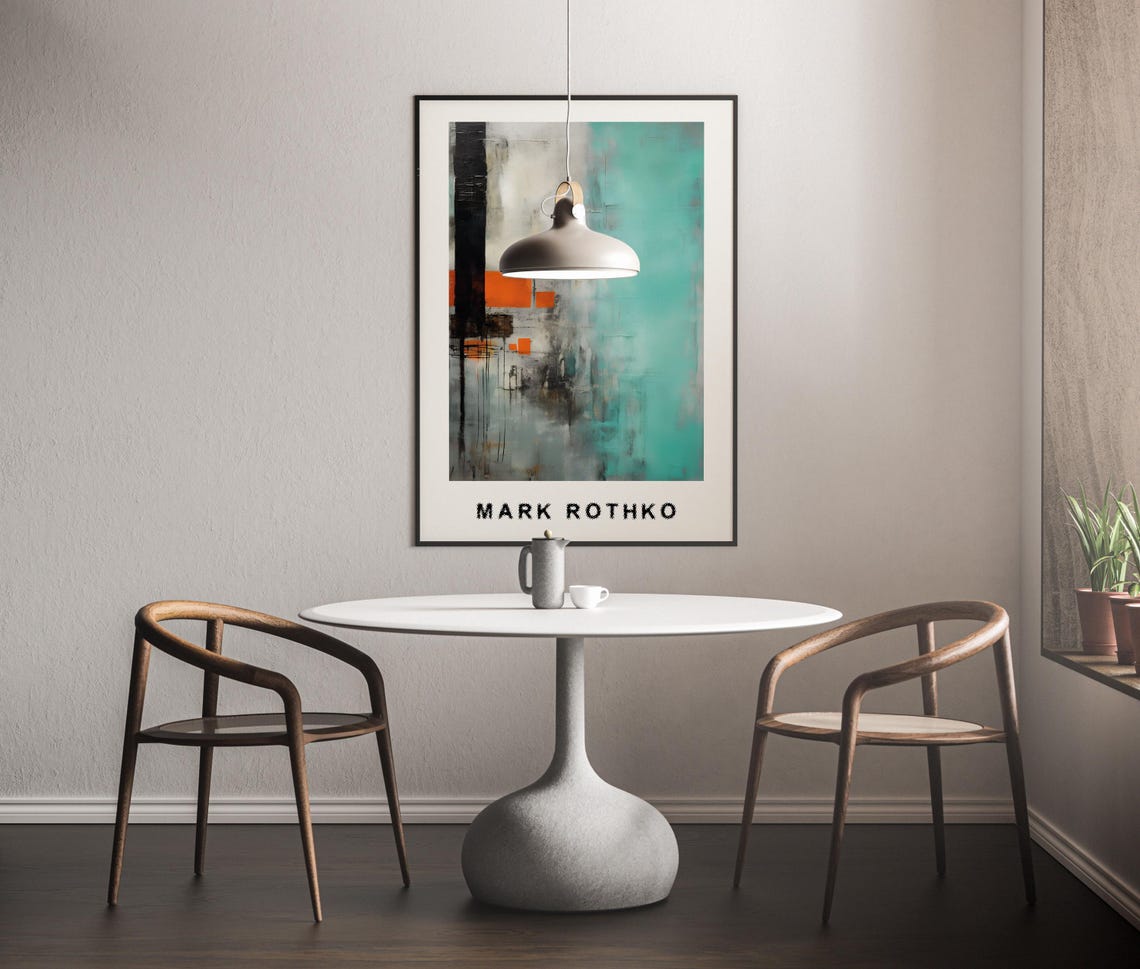 Mark Rothko Style Orange Black and Teal Modern Abstract Poster - Image 3