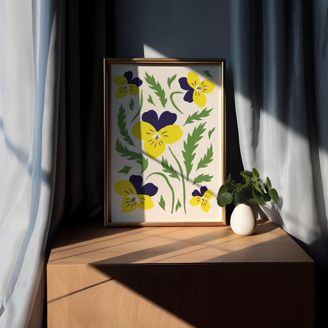Yellow and Purple Pansies on Cream Vintage Floral Art Poster - Image 5