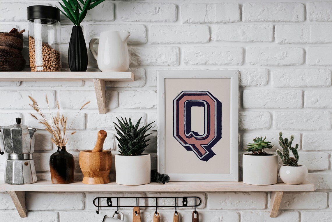 Letter Q Coral Pink Navy Varsity Alphabet Typography Teen Room Decor Poster - Image 3