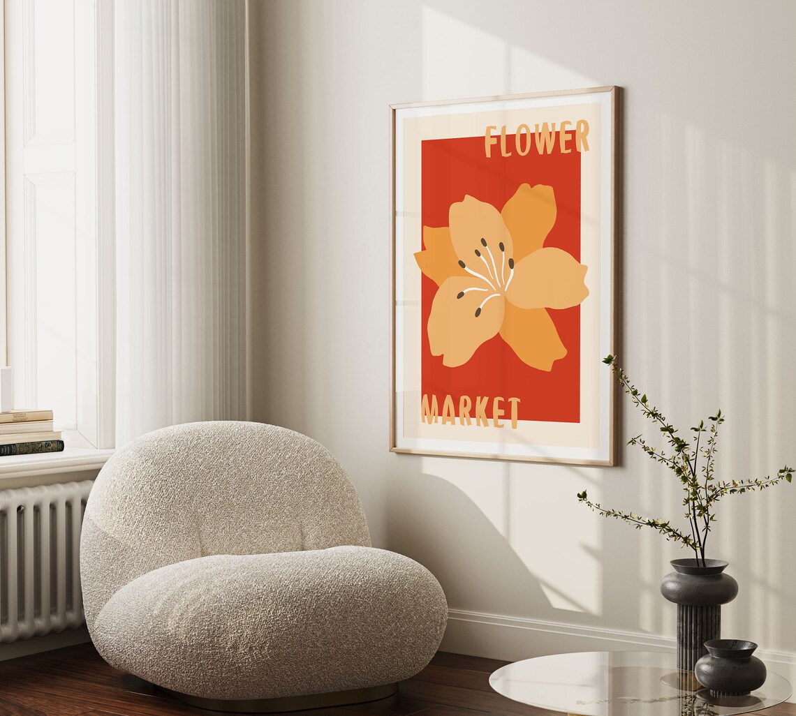 Red Flower Market Pop Art Poster with Bold Yellow Blossom Design - Image 3