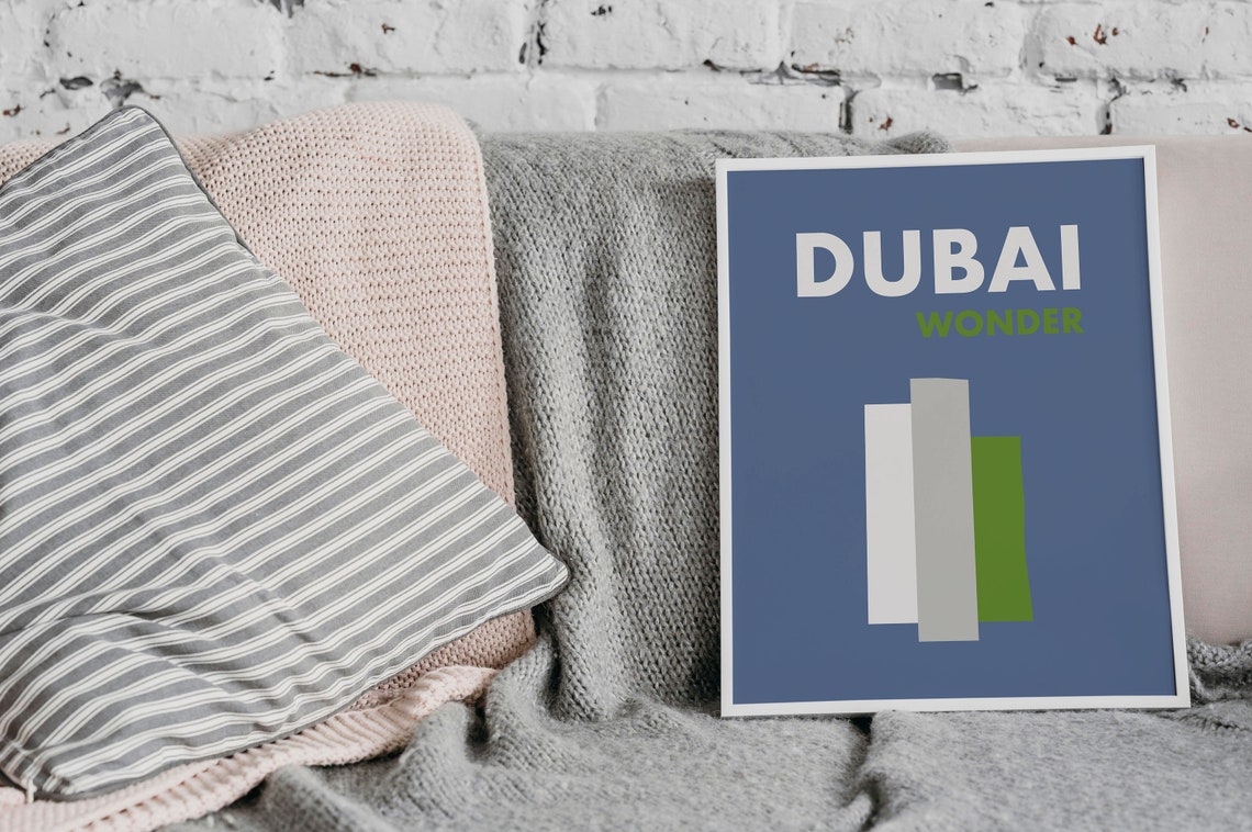 Dubai Wonder Navy Modern Abstract City Skyline Travel Poster - Image 3