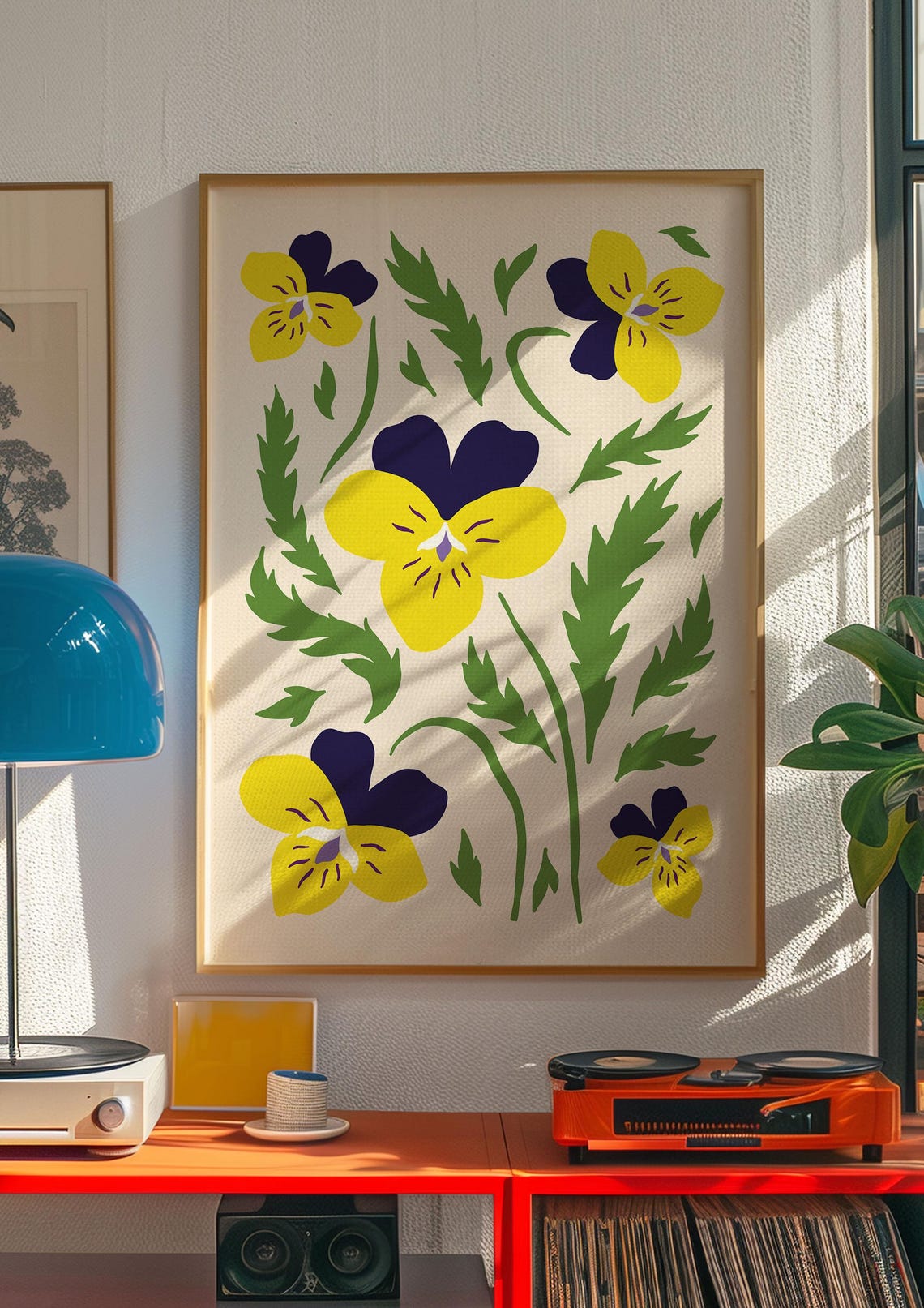 Yellow and Purple Pansies on Cream Vintage Floral Art Poster - Image 4