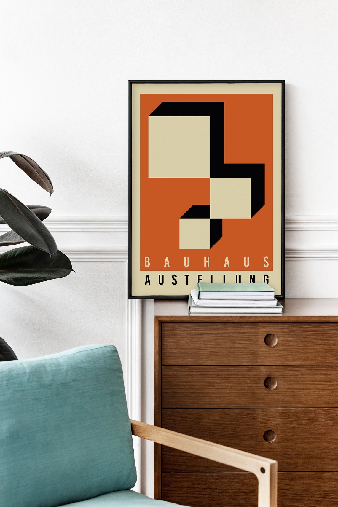Bauhaus Ausstellung Poster Orange Black 3D Geometric Blocks Modern Art - Image 2