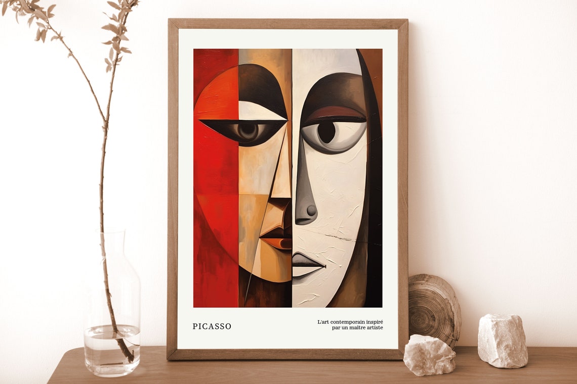 Picasso Style Cubist Geometric Faces Abstract Portrait Art Poster - Image 4