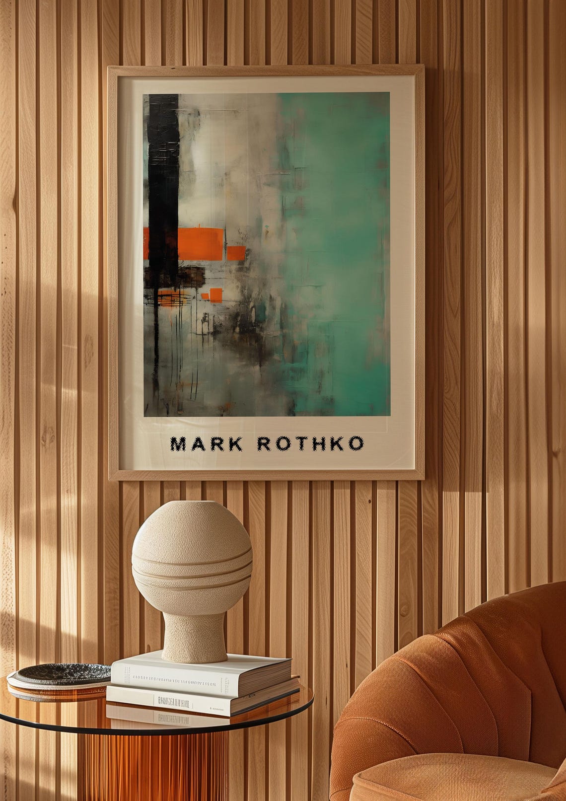 Mark Rothko Style Orange Black and Teal Modern Abstract Poster - Image 5