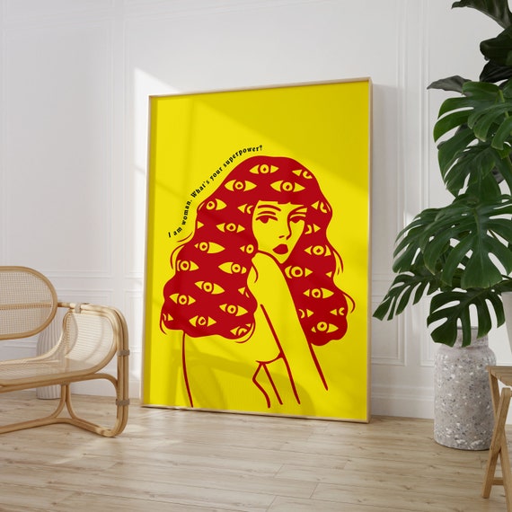 Pop Art Inspirational Woman Quotes Poster Yellow Red Decor Modern Eclectic Wall Art Vivid Colors Girly Room Decor