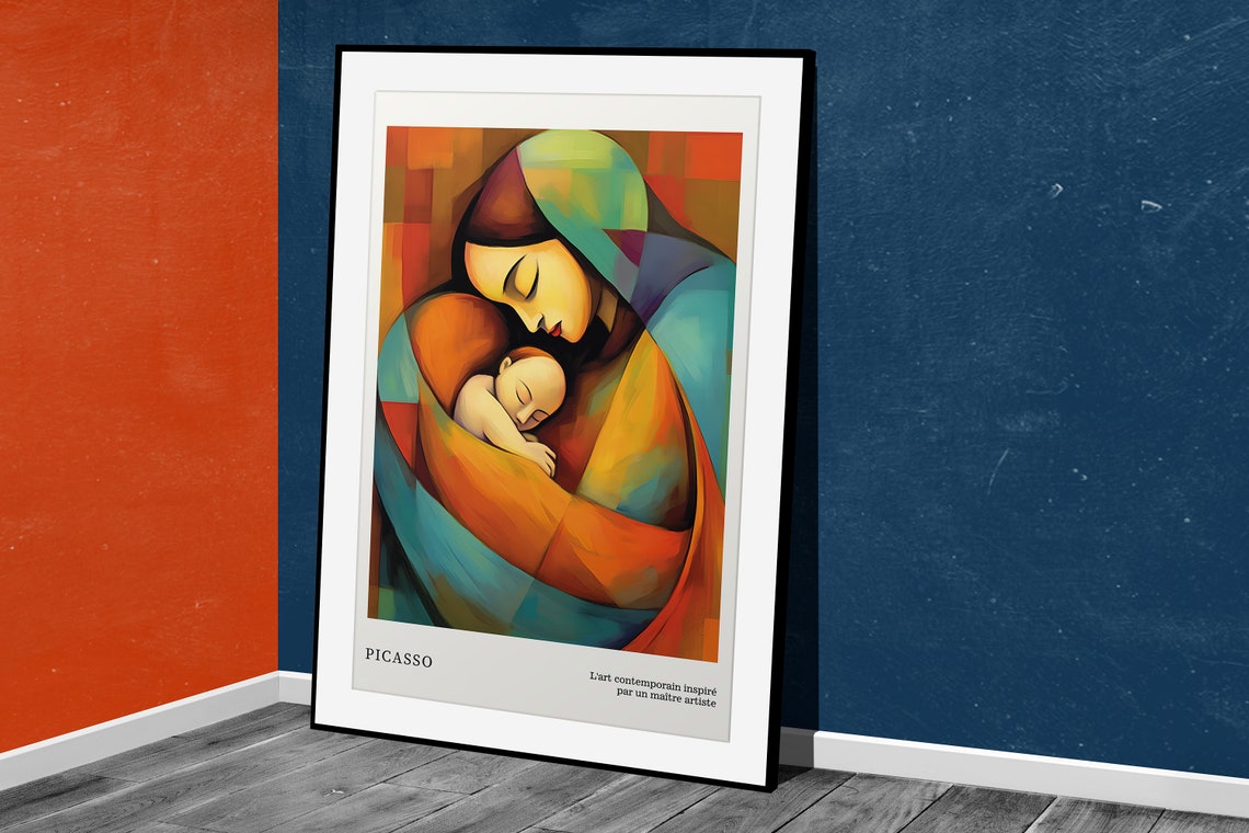 Tender Cubist Mother Holding Sleeping Child in Picasso Style Poster - Image 5