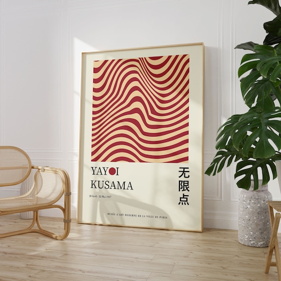 Yayoi Kusama Crimson Red Horizontal Waves 1987 Paris Exhibition Print