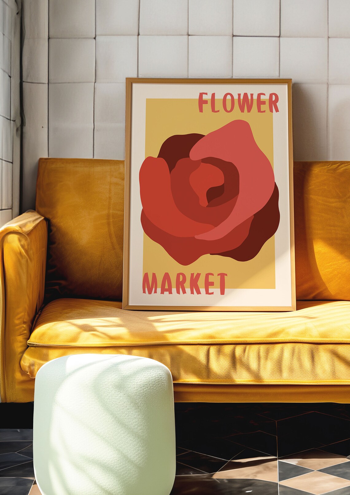 Red Rose Bloom on Golden Yellow Retro Flower Market Art Poster - Image 5