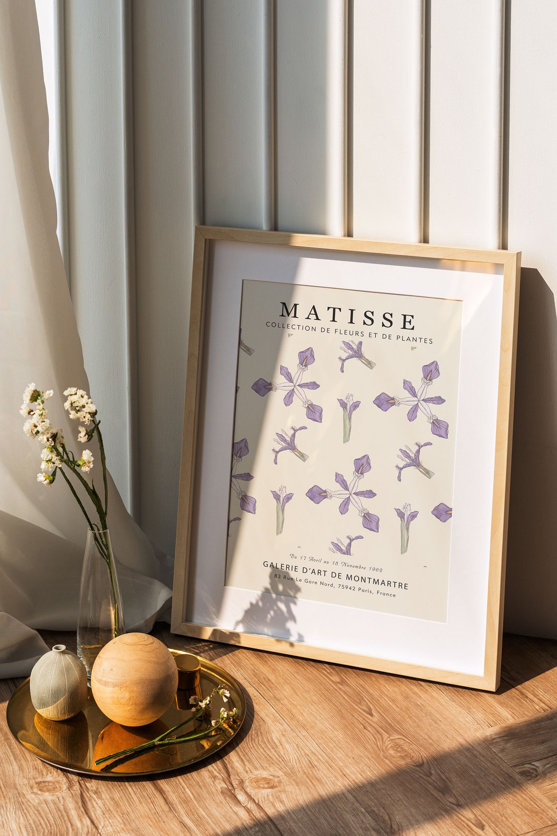 Matisse Purple Iris Blossom Scattered Floral Gallery Art Print - Image 3