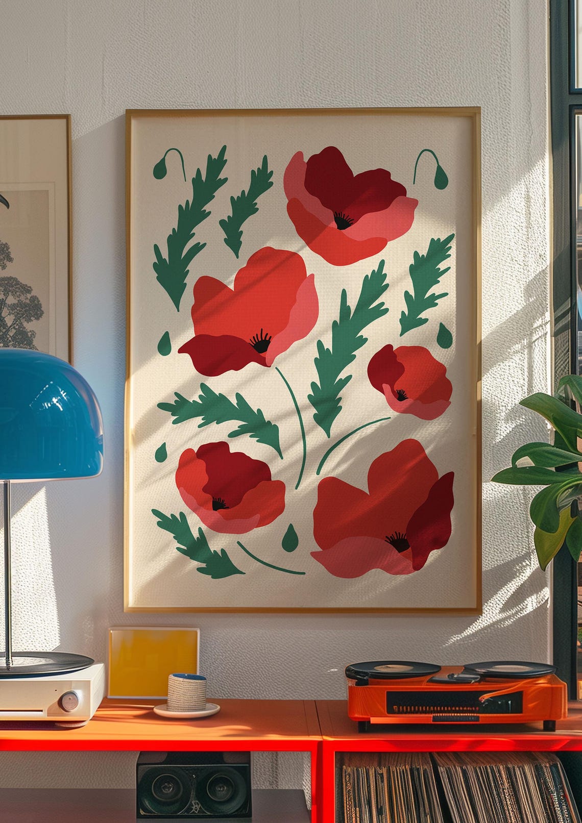 Red Poppy Bloom Maximalist Flower Market Illustration Poster - Image 4