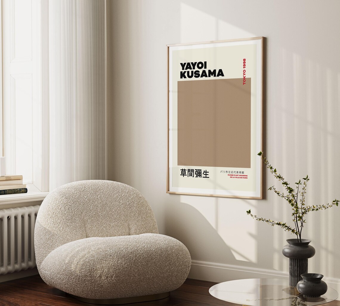 Yayoi Kusama Tokyo 1998 Taupe Herringbone Texture Minimalist Poster - Image 3