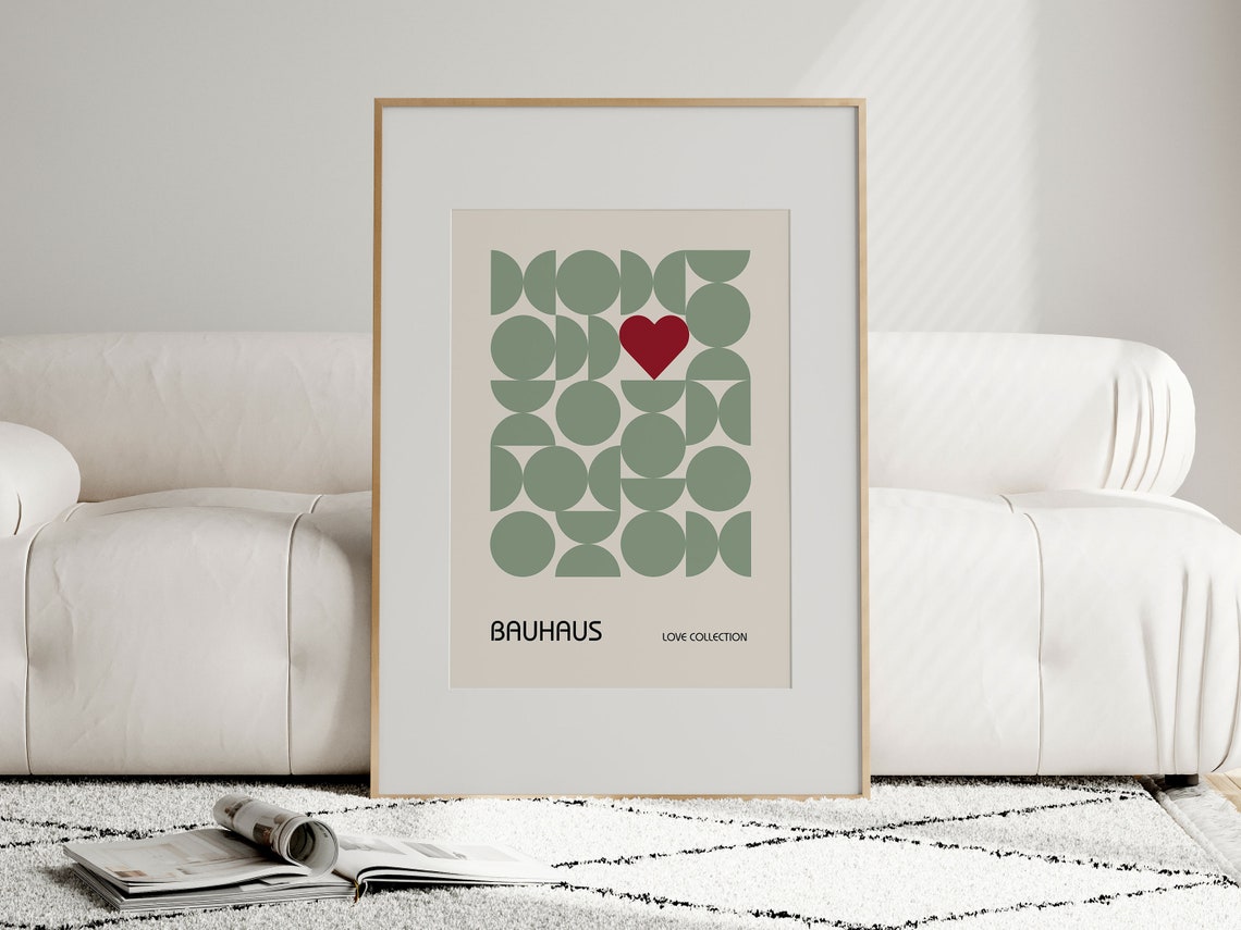 Sage Green Geometric Circle Heart Bauhaus Love Collection Poster - Image 3