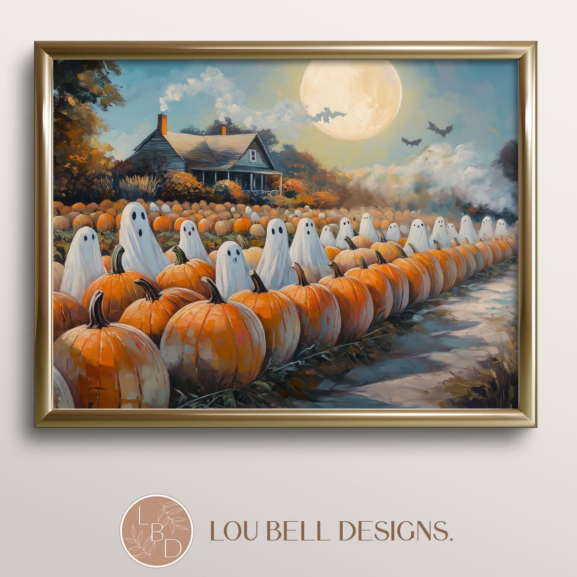 Cute Sheet Ghosts Pumpkin Patch Farmhouse Halloween Art Print