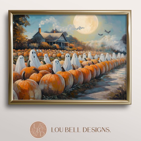 Cute Sheet Ghosts Pumpkin Patch Farmhouse Halloween Art Print