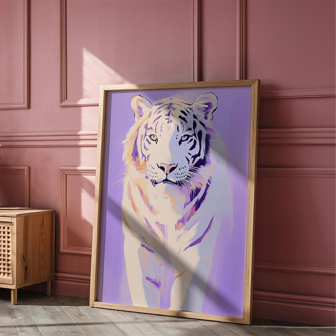 White Tiger Portrait Lavender Background Big Cat Wildlife Poster - Image 3
