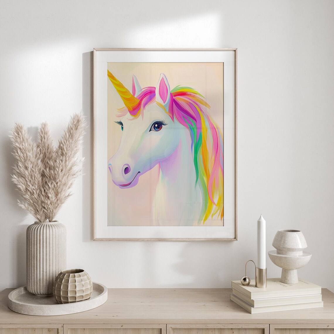 Unicorn Head With Flowing Rainbow Mane Pastel Girls Room Poster - Image 5