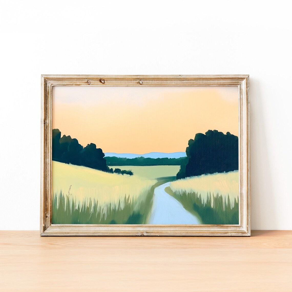 Country Dirt Road Through Golden Wheat Field At Sunset Poster - Image 2