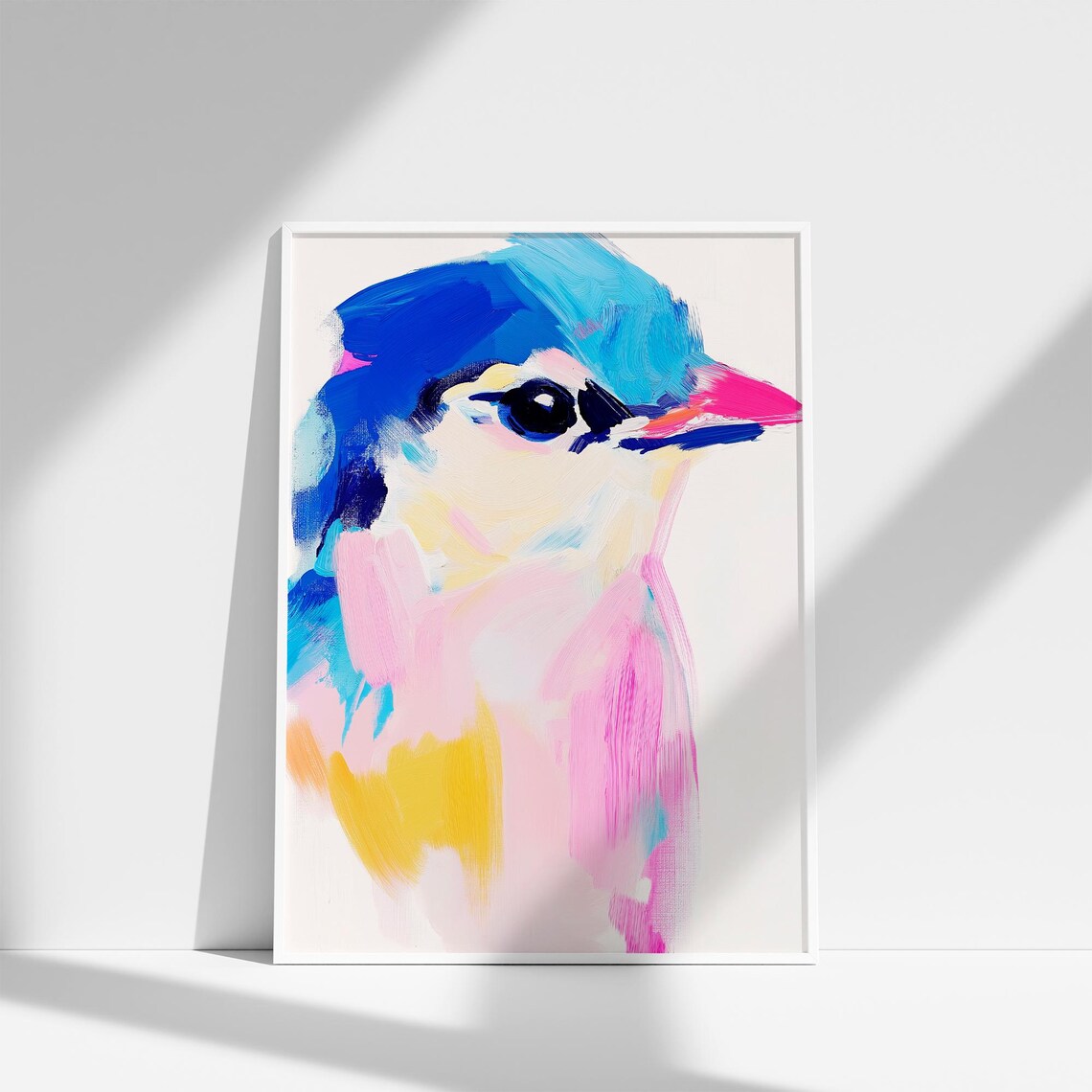 Colorful Abstract Bird Head in Blue Pink Modern Bird Decor Poster - Image 4
