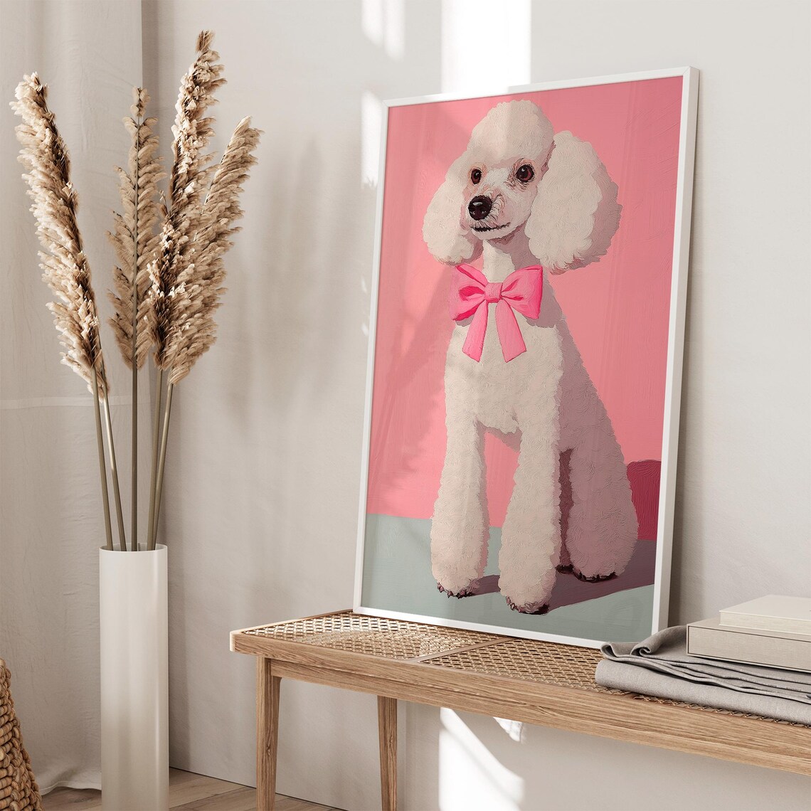 White Poodle With Pink Bow Preppy Pink Dog Nursery Decor Poster - Image 3