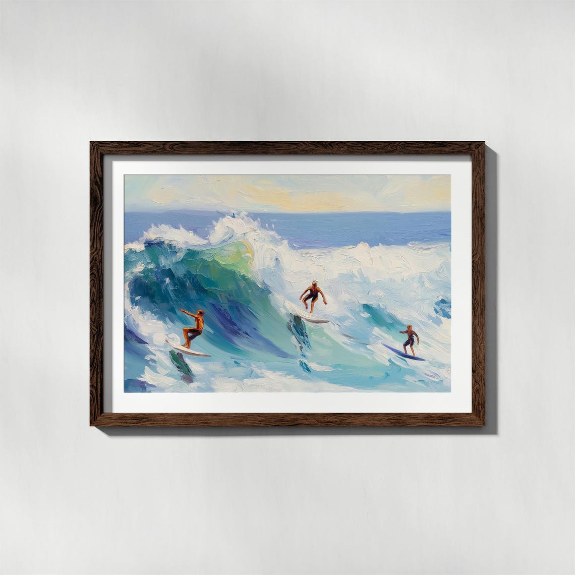 Surfers Riding Big Teal Wave Ocean Surfing Sports Action Poster - Image 4