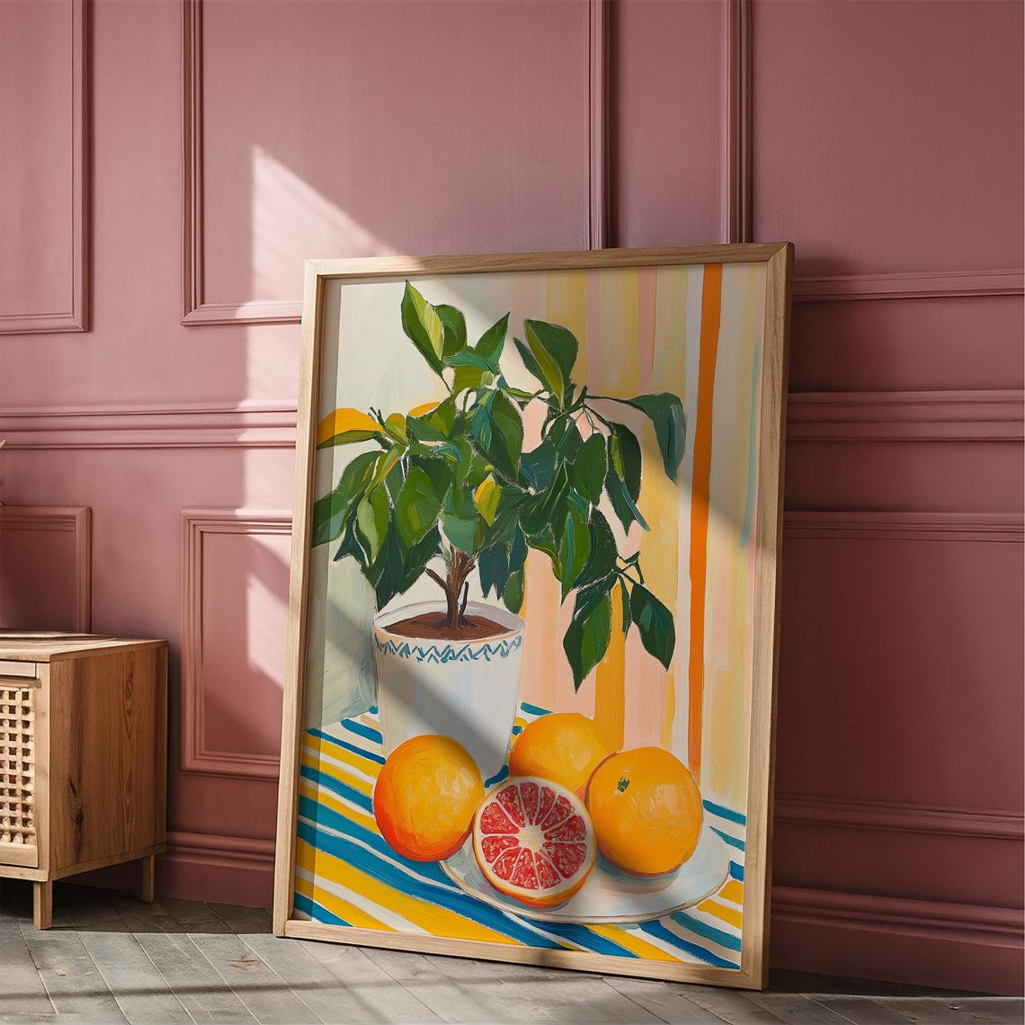 Citrus Tree Plant Orange Fruit Still Life Striped Kitchen Poster - Image 3