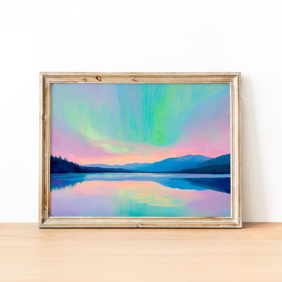 Northern Lights Over Still Mountain Lake Aurora Night Poster - Image 2