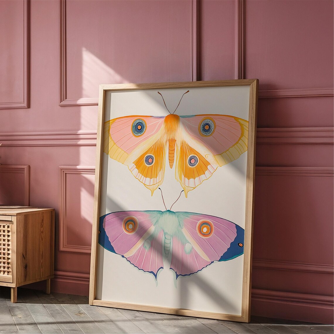 Orange Pink and Teal Moths Pair Vintage Insect Illustration Poster - Image 5