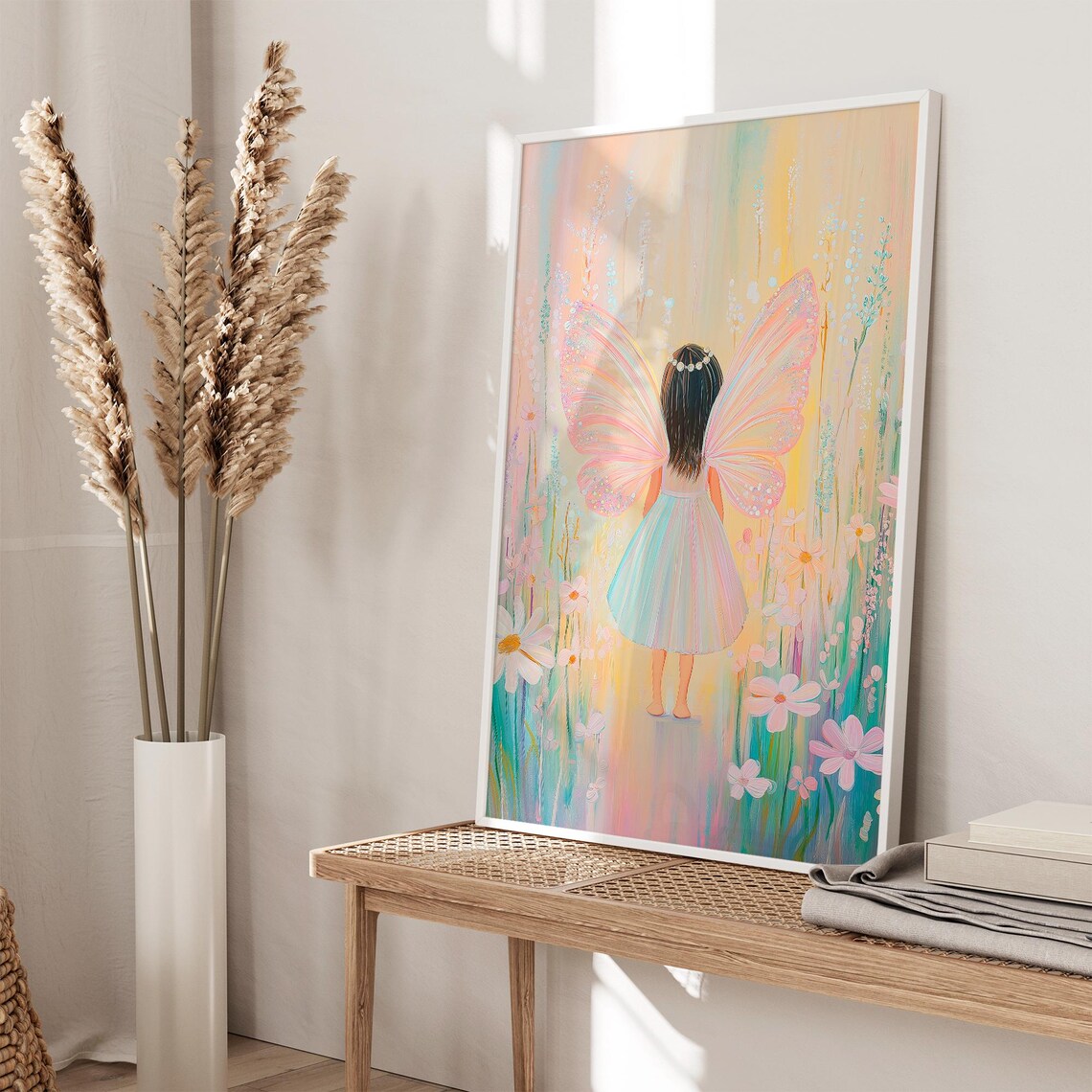 Butterfly Fairy Girl in Flower Meadow Pastel Fantasy Poster Art - Image 6