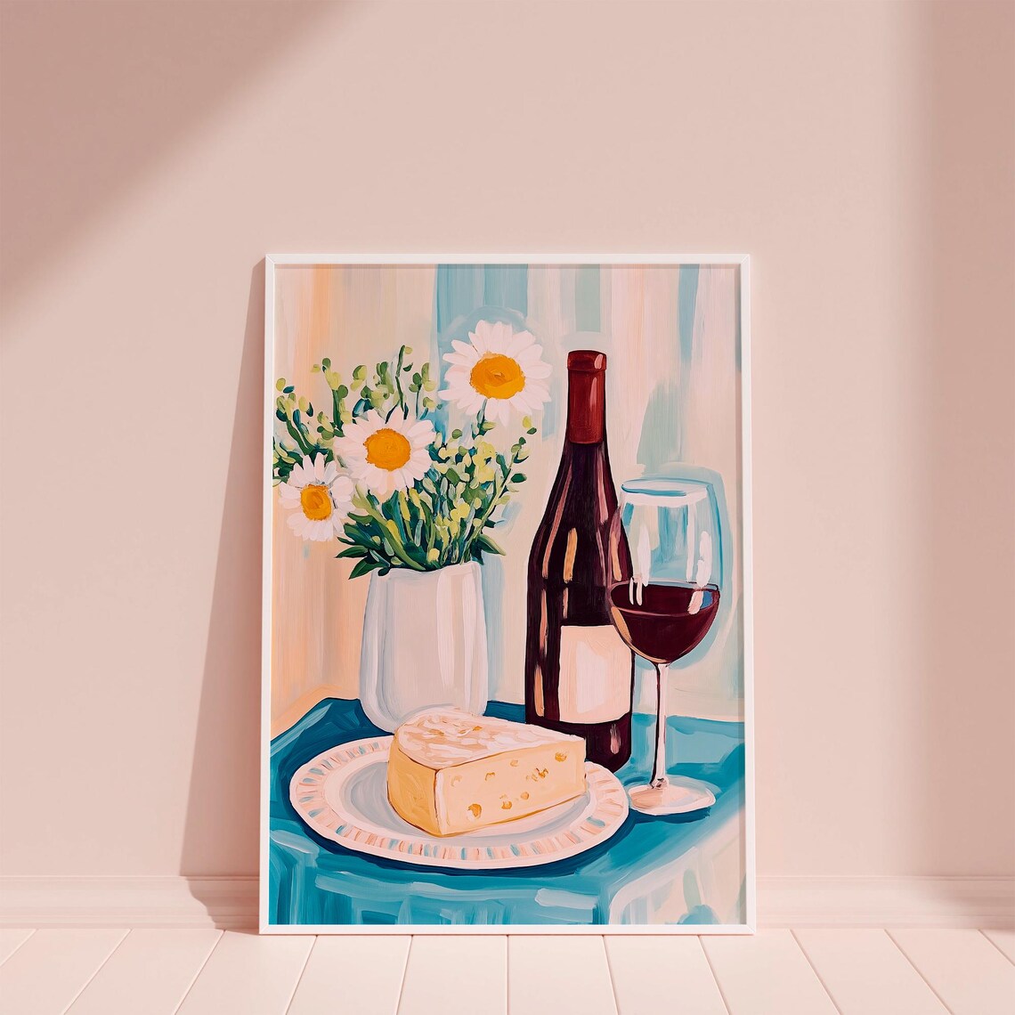 Wine and Cheese Still Life With Daisies French Kitchen Poster Art - Image 6