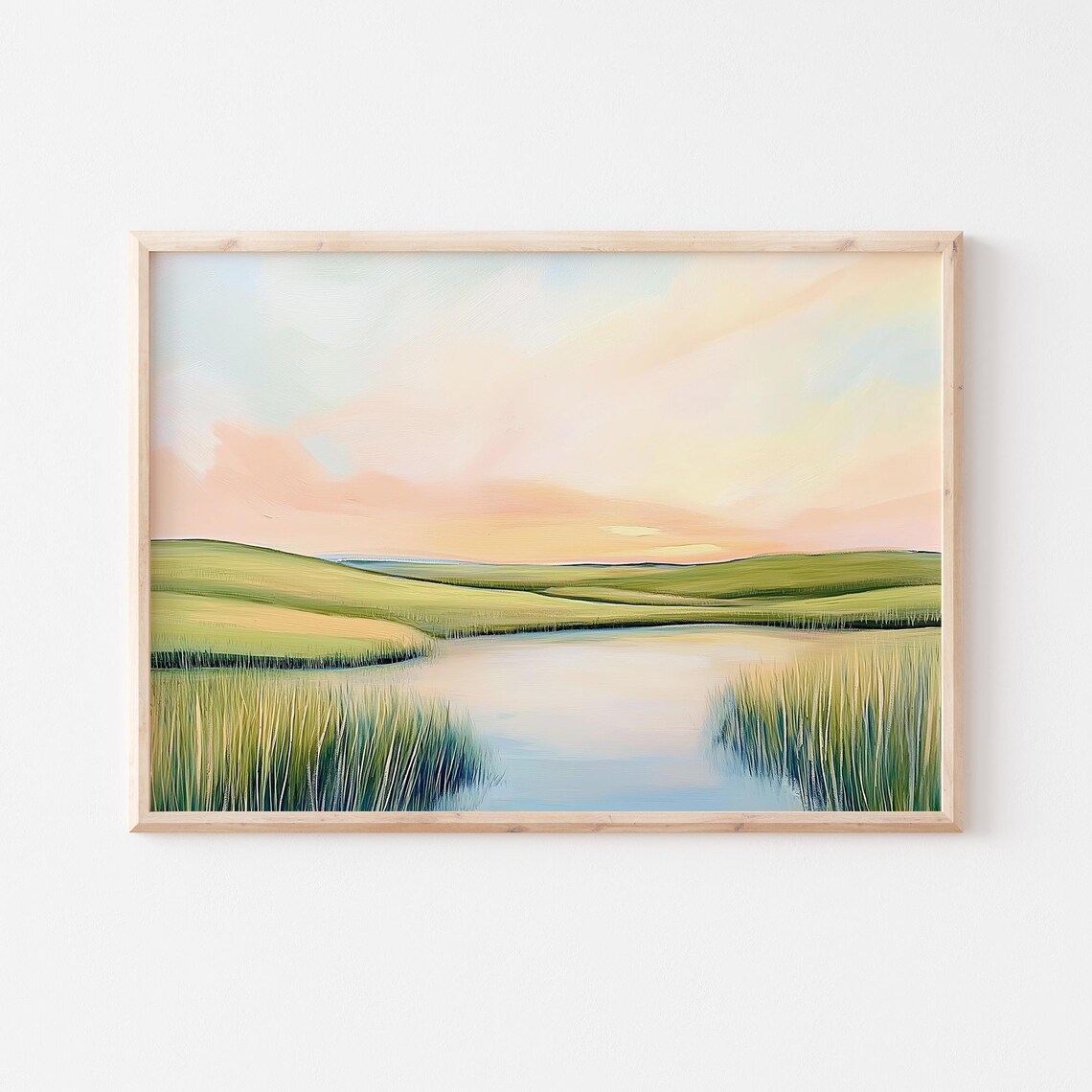 Serene Green Marsh Pond At Dawn In Soft Pastel Landscape Poster - Image 6