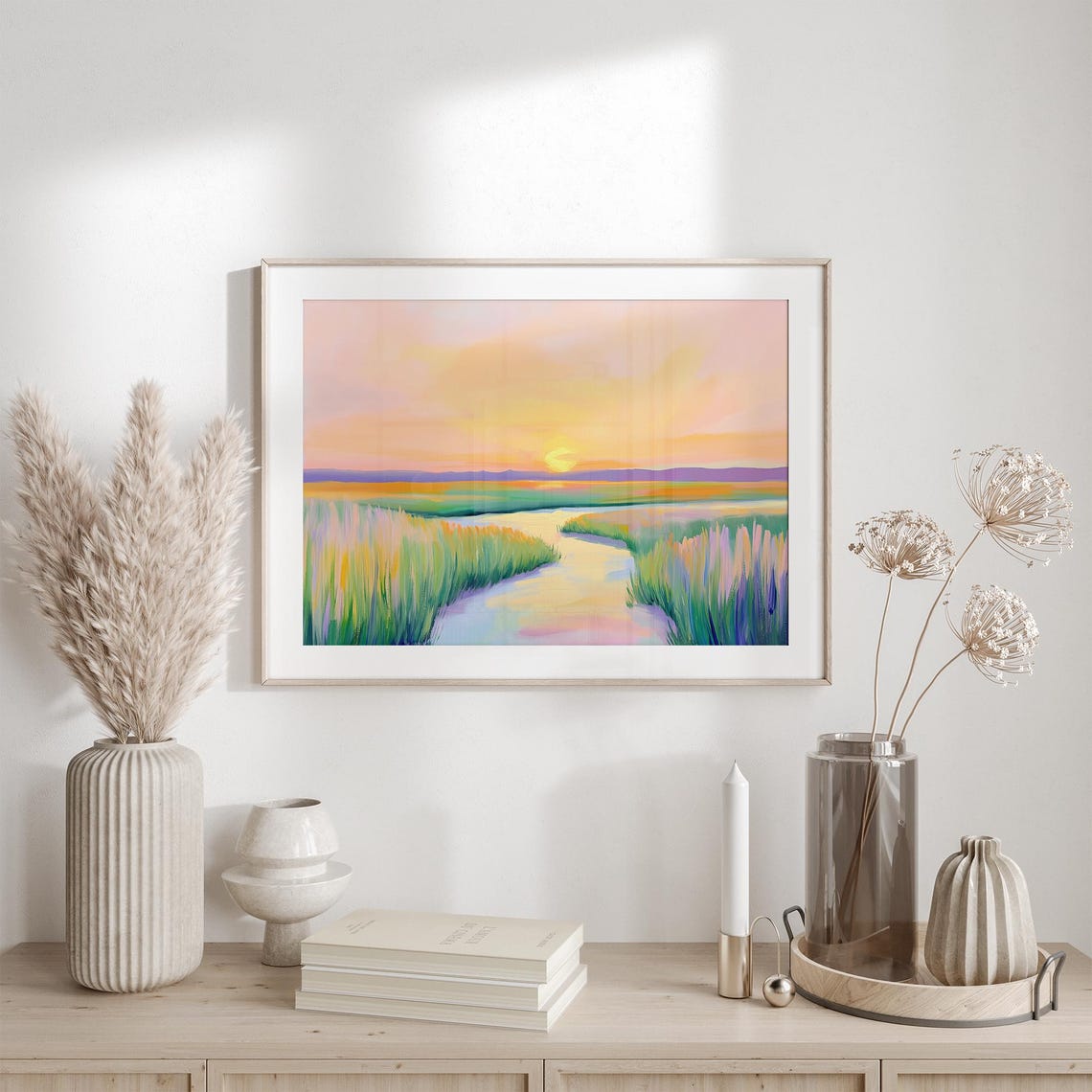 Marsh Creek Glowing At Sunset Under Golden Pink Sky Landscape Poster - Image 3