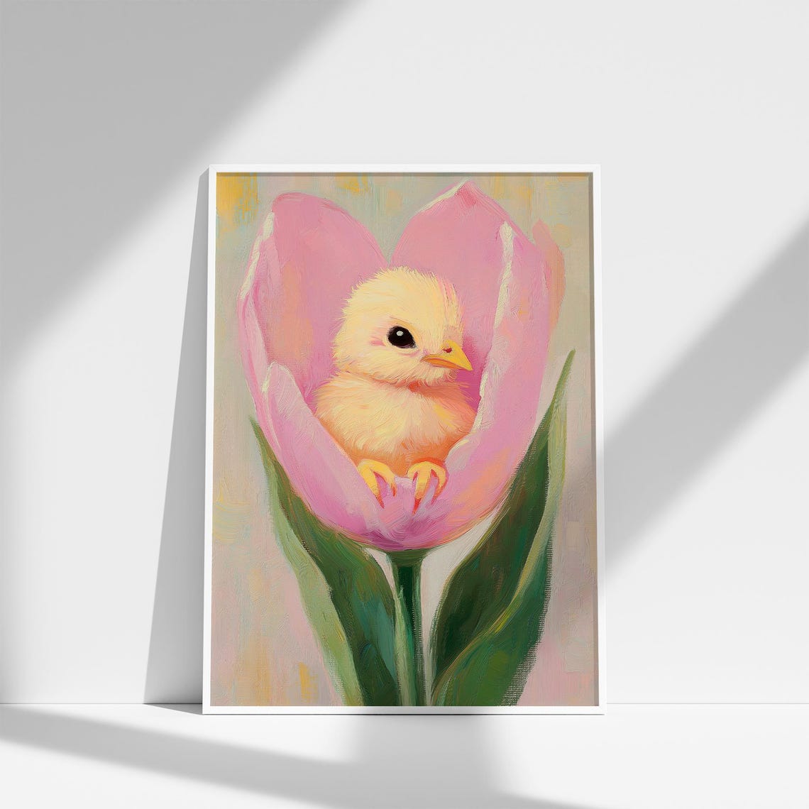 Baby Chick Nestled Inside Pink Tulip Cute Spring Nursery Poster - Image 3