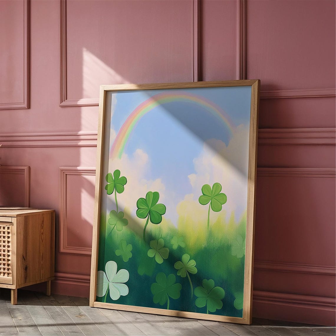 Rainbow Arching Over Green Clover Meadow St Patricks Day Decor Poster - Image 5