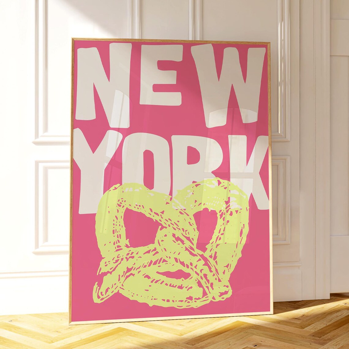 New York Pop Art Pink Pretzel Bold Typography Food Lovers Poster