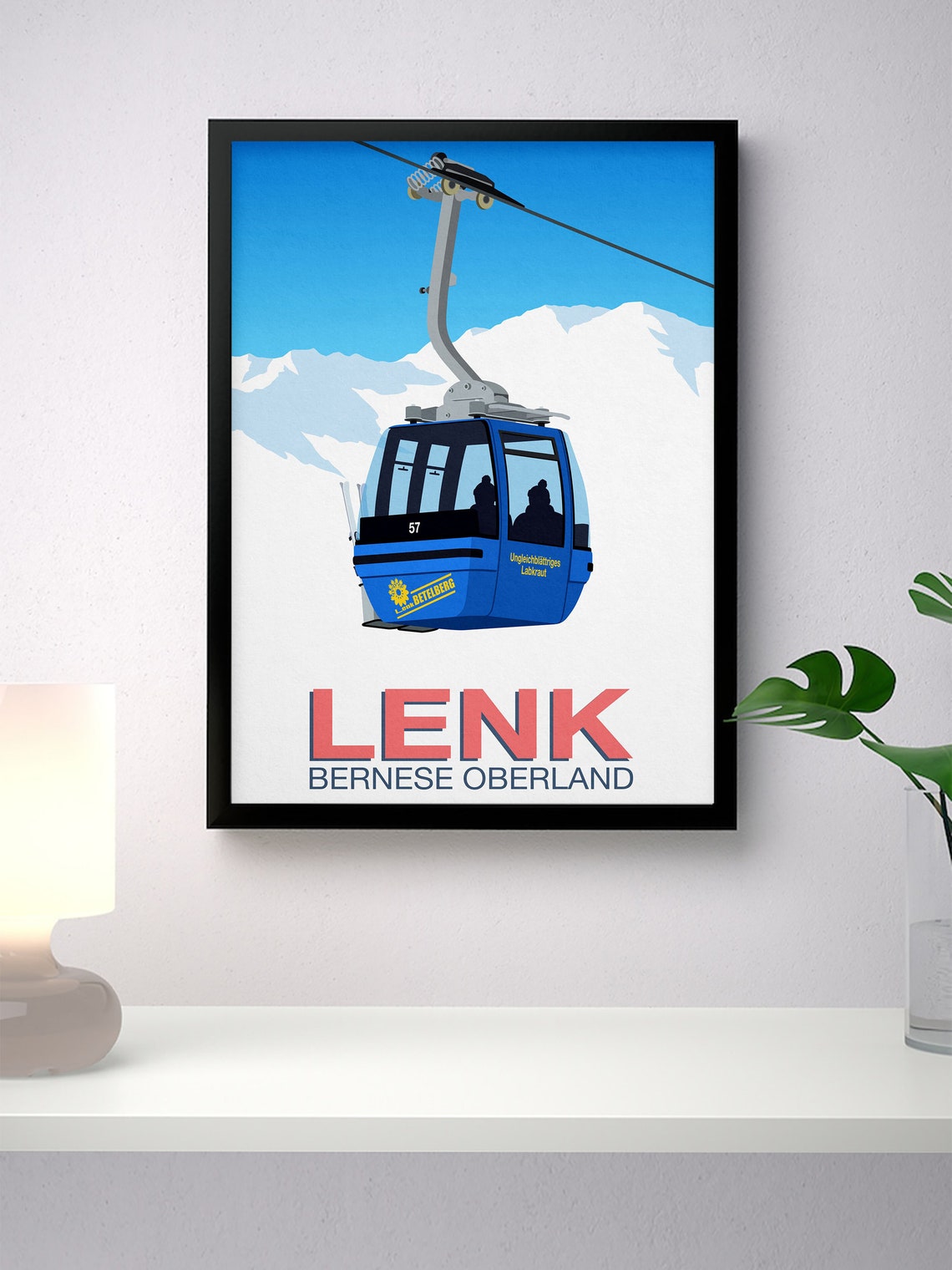 Lenk Bernese Oberland Blue Gondola Cable Car Alpine Ski Travel Poster - Image 2