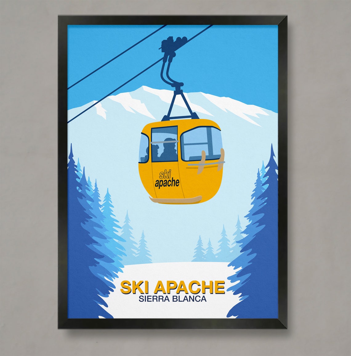 Ski Apache Sierra Blanca Yellow Gondola Vintage Travel Poster