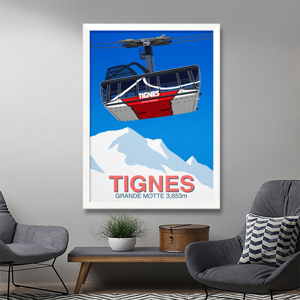 Tignes Grande Motte 3653m Cable Car French Alps Ski Resort Poster - Image 2