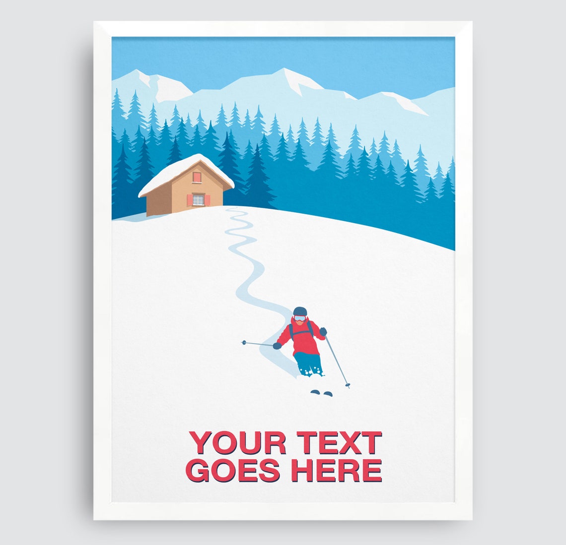 Personalised Red Jacket Skier Custom Text Skiing Gift Poster - Image 4